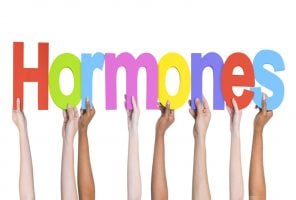 Group of Multiethnic Hands Holding Word Hormones