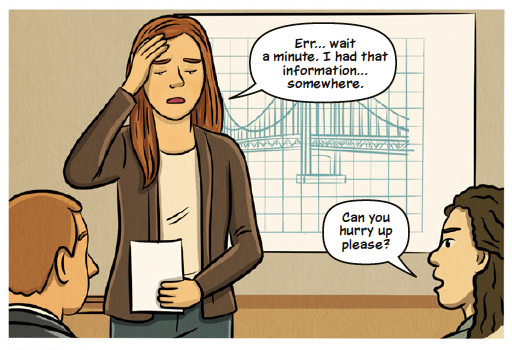 Navigating Menopause in the Workplace comic - Melanie experiencing brain fog during a meeting
